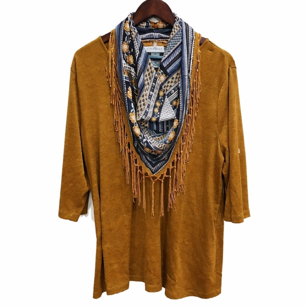 Catherines Rust Tunic With Attached Removable Tassel Scarf Sz 1X